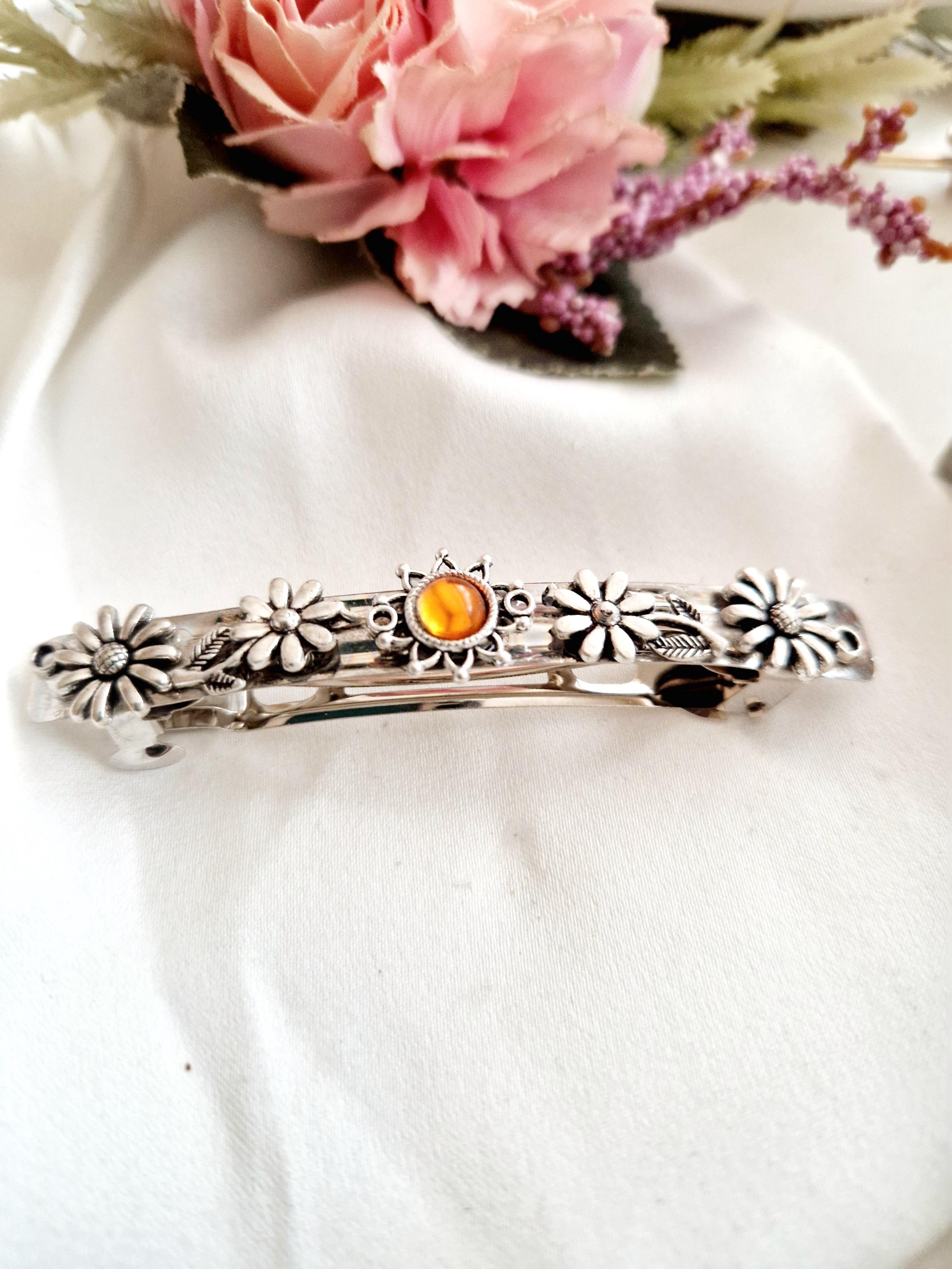 Multicolor Crystal Floral Silver-Tone Barrette - Women Jewelry Crystal Barrette | For Women | Vintage Filigree | Haerime main image 4
