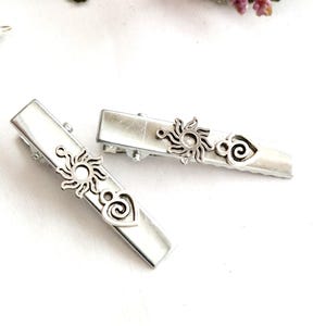 Set of 2 small silver hair clip,crocodile,Celtic, heart, Valentines hair clip,non slip,handmade, side clip,alligator hair clip,gift for her