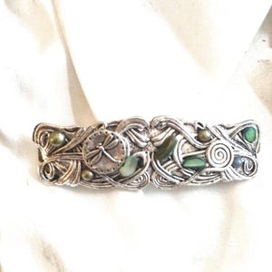 Handmade Silver Celtic Dragonfly Hair Clip with Abalone & Green Gemstones