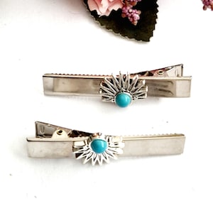 Pack of 2 blue stone silver hair clips,minimalist, alligator clip,crocodile clip,handmade, large hair slide,Art Deco hair slide,non slip