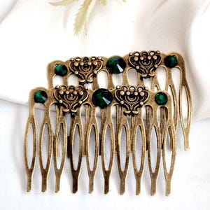 Set of 2 Emerald rhinestones bronze hair comb,vintage inspired,handmade, retro style,sparkle, Celtic, non slip,bridesmaid hair comb,prom