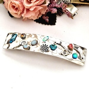 Muscheln große Silber Haarspange,grün Edelsteine,minimalistisch,handgemacht,glänzend, hohe Qualität,dickes Haar,keltisch,nicht Rutschfest