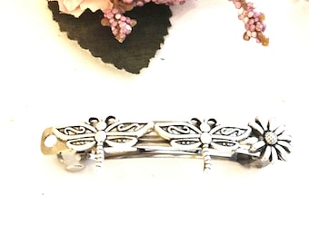 silver hair barrette,  dragonfly barrette clip,minimalist, something silver,handmade barrette clip