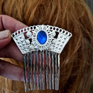 Silver plated blue gemstone Celtic hair comb,crystal, handmade, wedding, antique, ancient silver, Christmas gift ideas, bride, bridesmaid