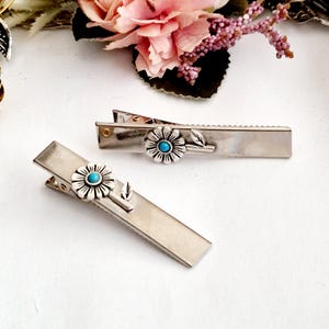 Pack of 2 blue daisy flower silver hair clips,turquoise stone,alligator clip,large, Celtic hair slide,lrish flowers hair clip,handmade clip