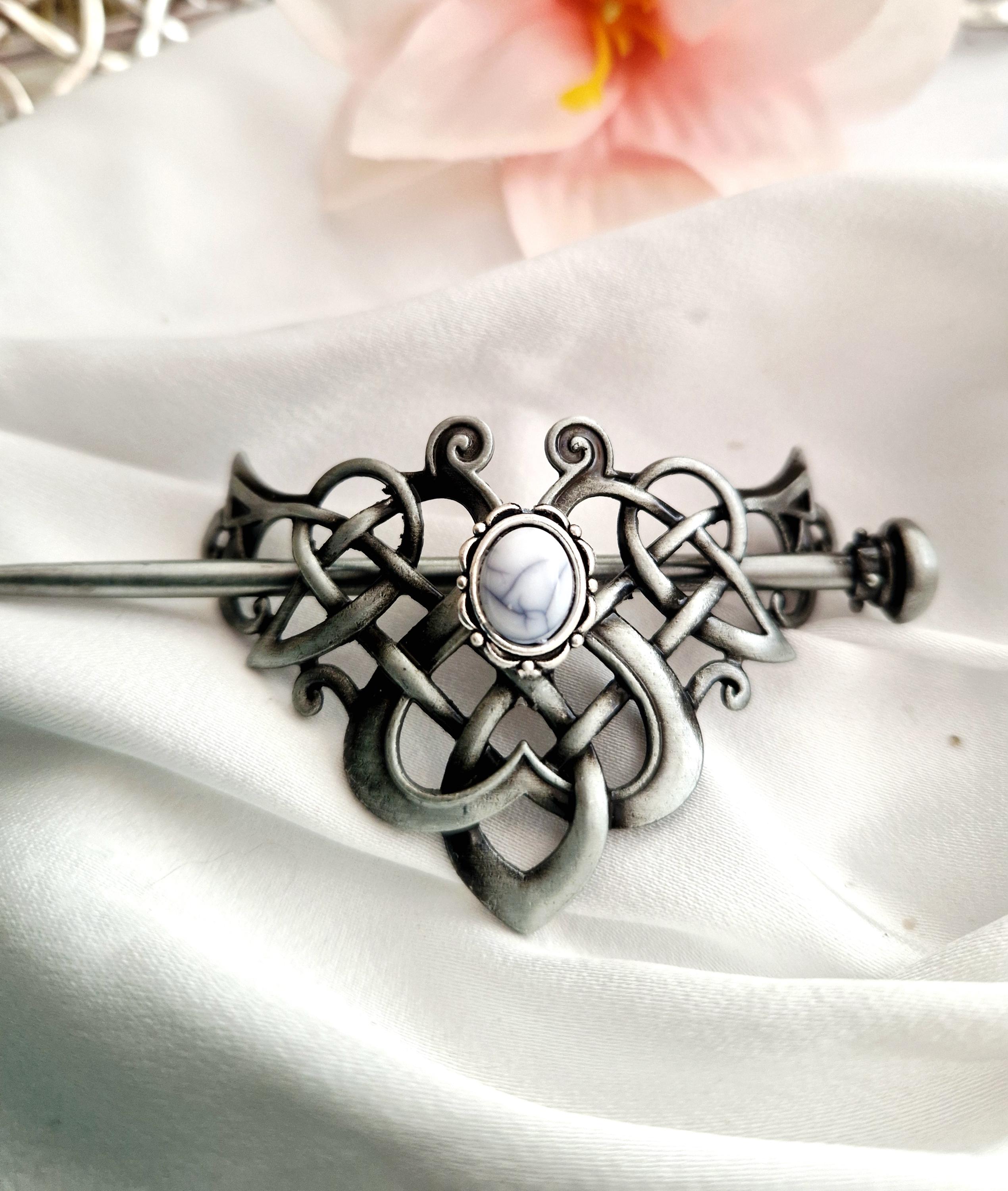 Celtic Viking Hairpins Set of 6 - Silver Knot Hair Slides 6-Piece Silver Celtic Hair Slide Set - Vintage Metal Hair  main image 4