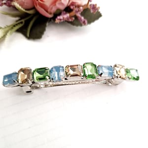 multicoloured crystal French barrette, wedding, mother of groom,sparkling,handmade,bridesmaid,strong barrette clip,rhinestones hair barrette