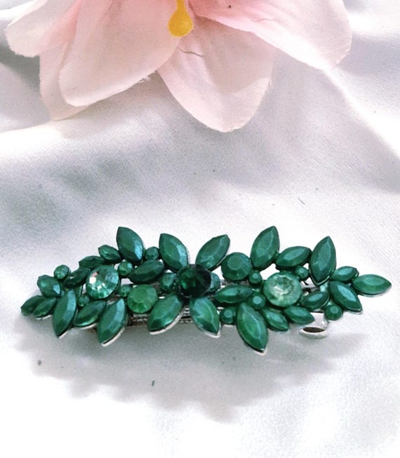 Handcrafted Green Stone Barrette Hair Clip Malachite Gemstone Hair Clip: Emerald Green Barrette, Silver  main image 3