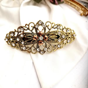 Antique gold crystal barrette, wedding, full rhinestones,bride,bridesmaid, handmade,oversize,bronze rhinestones, high quality,vintage look