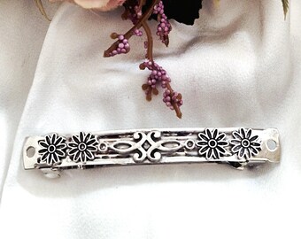 Handgemachte Silber Blumen Haarspange, keltischer Stil, dickes Haar