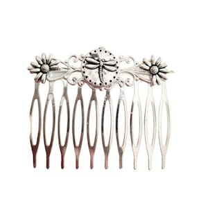 silver plated hair comb,dragonfly, Celtic Viking hair comb,medium size,minimalist, floral,vintage inspired, something silver,retro hair comb