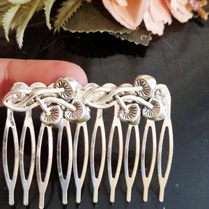 Set of 2 silver plated minimalist hair combs,mushroom,handmade, minimal, medium size silver hair comb,stylish, high quality,something silver