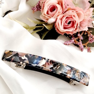 Multicoloured Resin Barrette, Marble Acetate Clip, Thick Hair