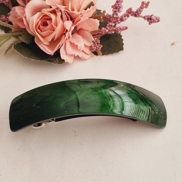 Large green French barrette, arched, curved, acetate, thick hair, high quality   Summer ,non slip, women's hair barrette