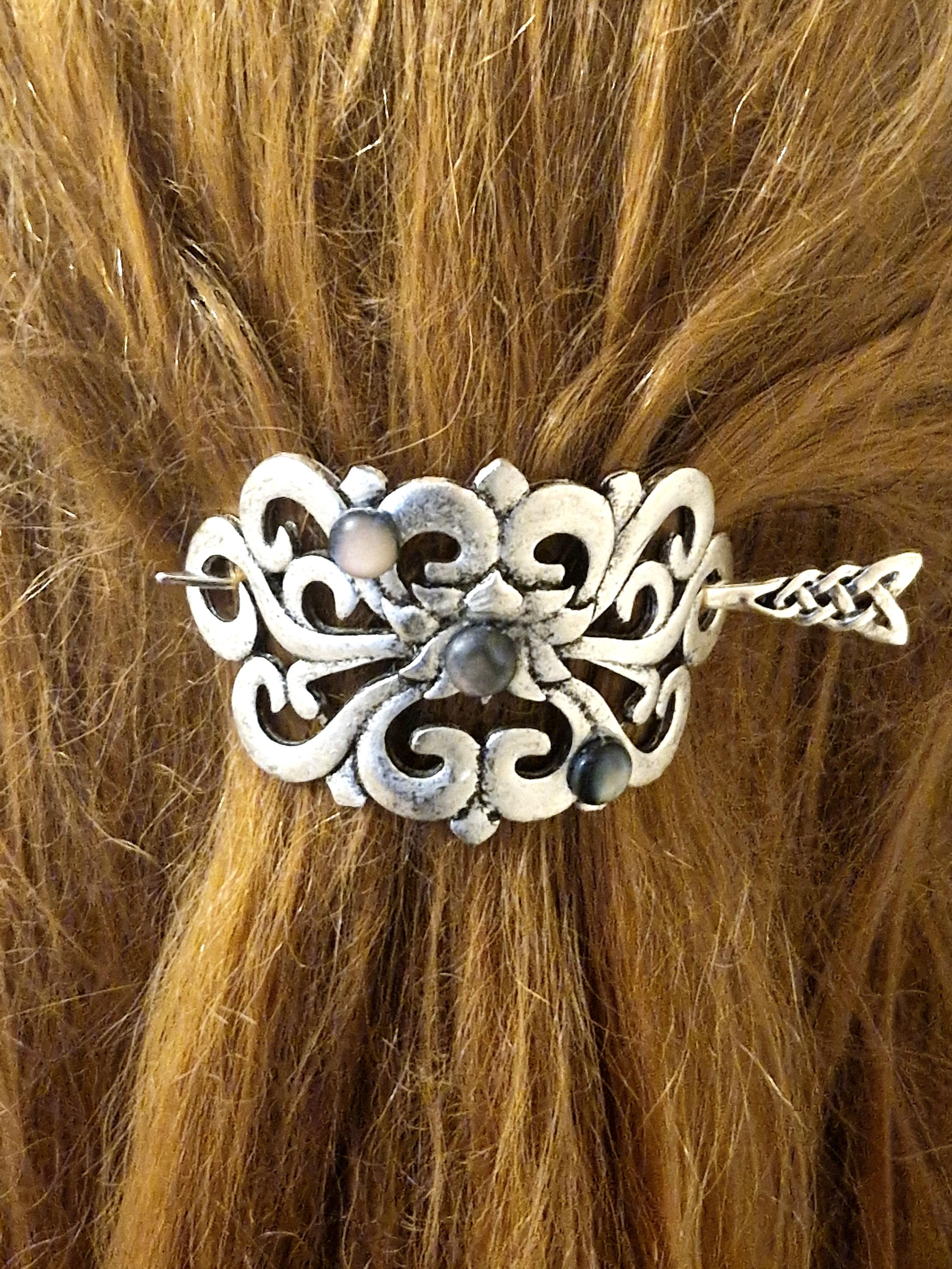 Hemimorphite Large Eclectic Silver Artisan Hair Pin, 3.9” (Mint to Sage Green) Salvia  main image 3