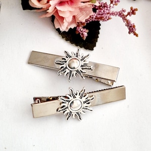 Set of 2 large silver alligator clips,Sun hair clip, celestial, Celtic, handmade, crocodile clip,non slip,metal hair clip,light weight