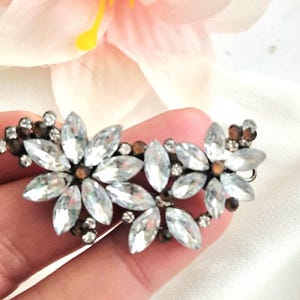 Full rhinestones and crystals small silver clip,wedding,bridal,amber gemstones, floral hair clip,handmade, high quality, crystal hair slide