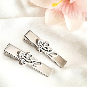 Set of 2 Silver minimalist hair clips,alligator clip,crocodile hair clip,handmade, silver side clip, minimal hair slide,mushroom hair clip