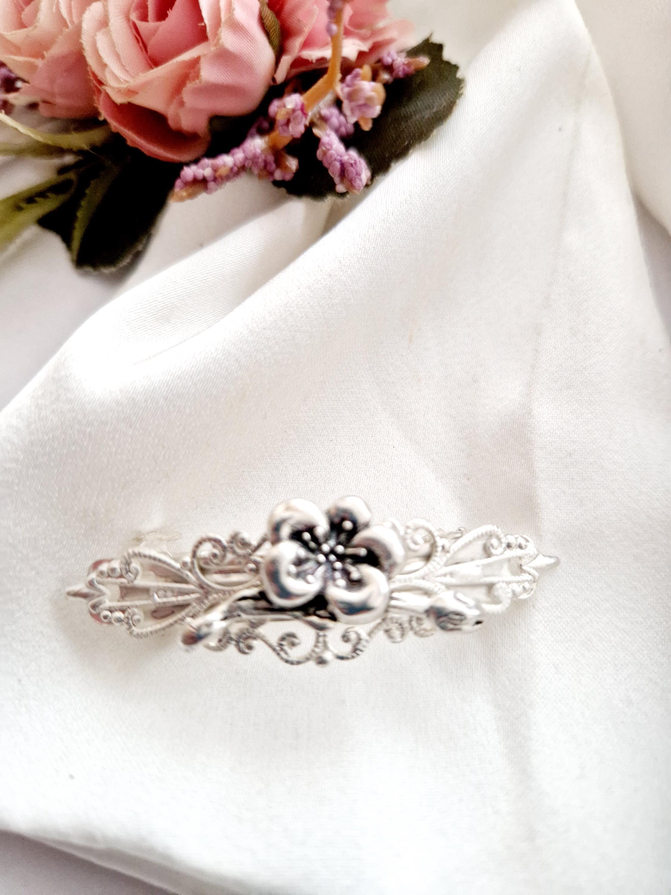 Silver Floral Filigree Hair Barrette - Women Accessories made in france Amazon.com : Geyoga 6 Pieces Vintage Hair Barrettes for  main image 4