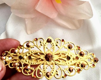 Vintage Big Bold Rose Gold Metal Rhinestone Floral Hair  display picture 3