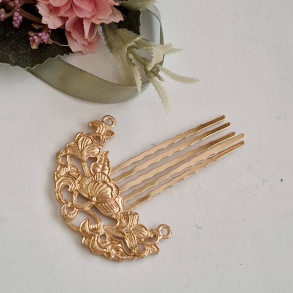 Ancient gold vintage inspired hair comb, gold plated, retro, Celtic, antique, gold hair comb