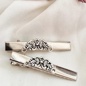 Set of 2 silver alligator hair clip, minimalist, crocodile hair clip,silver side clip, filigree, handmade, large silver hair slide,stylish