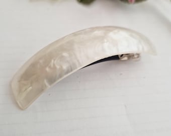 Vintage inspired large white barrette, arched, curved hair barrette, resin, acetate, thick hair, something white beige barrette clip,marble