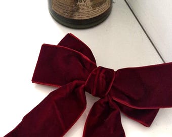 Burgunder Samt Haarschleife Clip, Long Tailed Weihnachtsschleife, handgemacht
