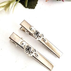 Set of 2 minimalist alligator clips,lrish flowers, Celtic, handmade, silver side clip,crocodile hair clip,large hair slide,minimal clip