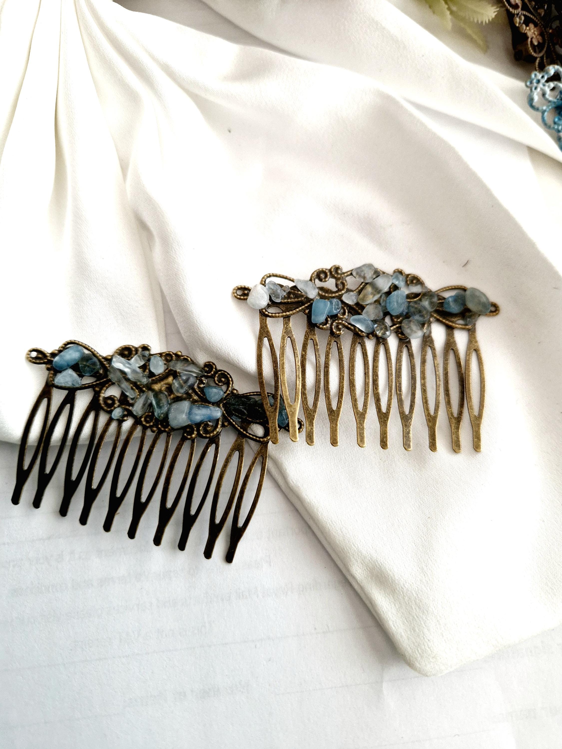 Antique Intricately Detailed Blue Stone Eduardian & Mantilla Hair Comb Elegant? BLUE OPAL HAIR Comb| Rebekajewelry main image 3