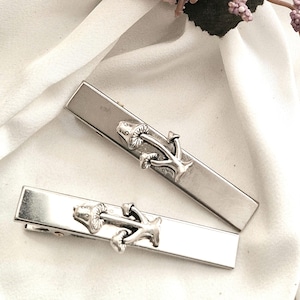 Set of 2 silver minimalist hair clips,mushroom crocodile clip,alligator hair clip,handmade, silver side clip, minimal hair slide,large clip