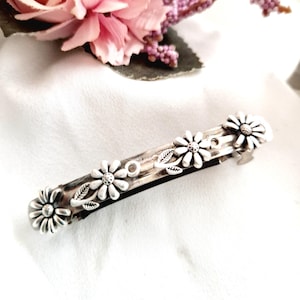 Ancient silver flowers barrette,silver minimalist hair barrette,handmade,floral,medium size,fine hair,thin hair,Chritmas gift ideas,non slip