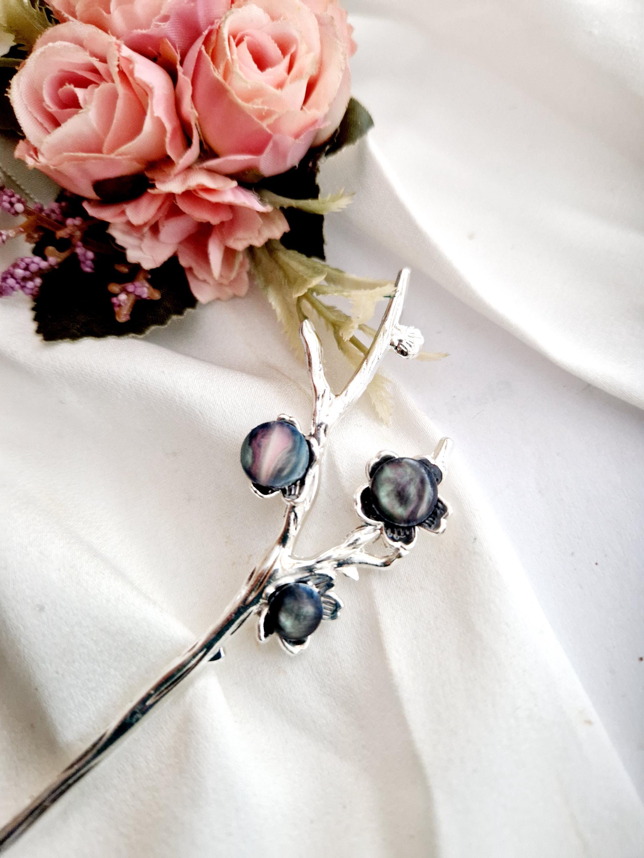 Ornate Silver Floral Bun Holder Amazon.com : Chuangdi 2 Pcs Chinese Japanese Hair Sticks for  main image 3