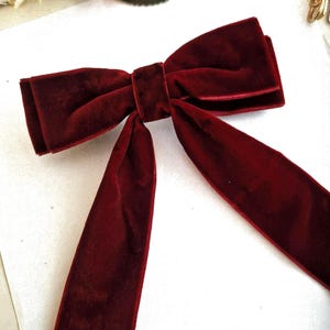 Burgundy Velvet Bow Barrette, Long Tail Hair Clip, Handmade