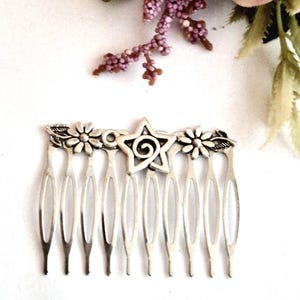 Silver Celtic hair comb,handmade, medium size,silver stoned,minimalist, flower,bridesmaid hair comb,star hair comb