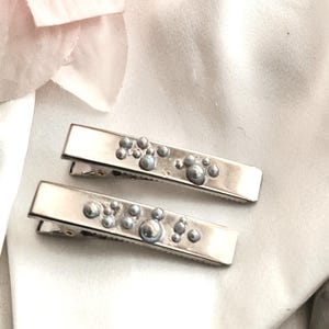 Set of 2 silver minimalist alligator clip,silver ball beaded,crocodile hair clip,silver side clip, handmade hair slide,geometric, metal clip