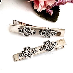 Set of 2 silver crocodile clips,alligator, vintage inspired, minimalist, filigree, handmade, silver side clip,non slip,high quality