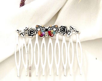Silver Butterfly Flower Hair Comb, Boho Sparkling Hair Accessory (5 x 3.5 cm)