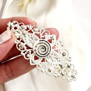 Silver rhinestones silver filigree barrette,Spiral,wedding, prom,swirl, sparkling, vinyl inspired, medium size,handmade, bride,bride, prom