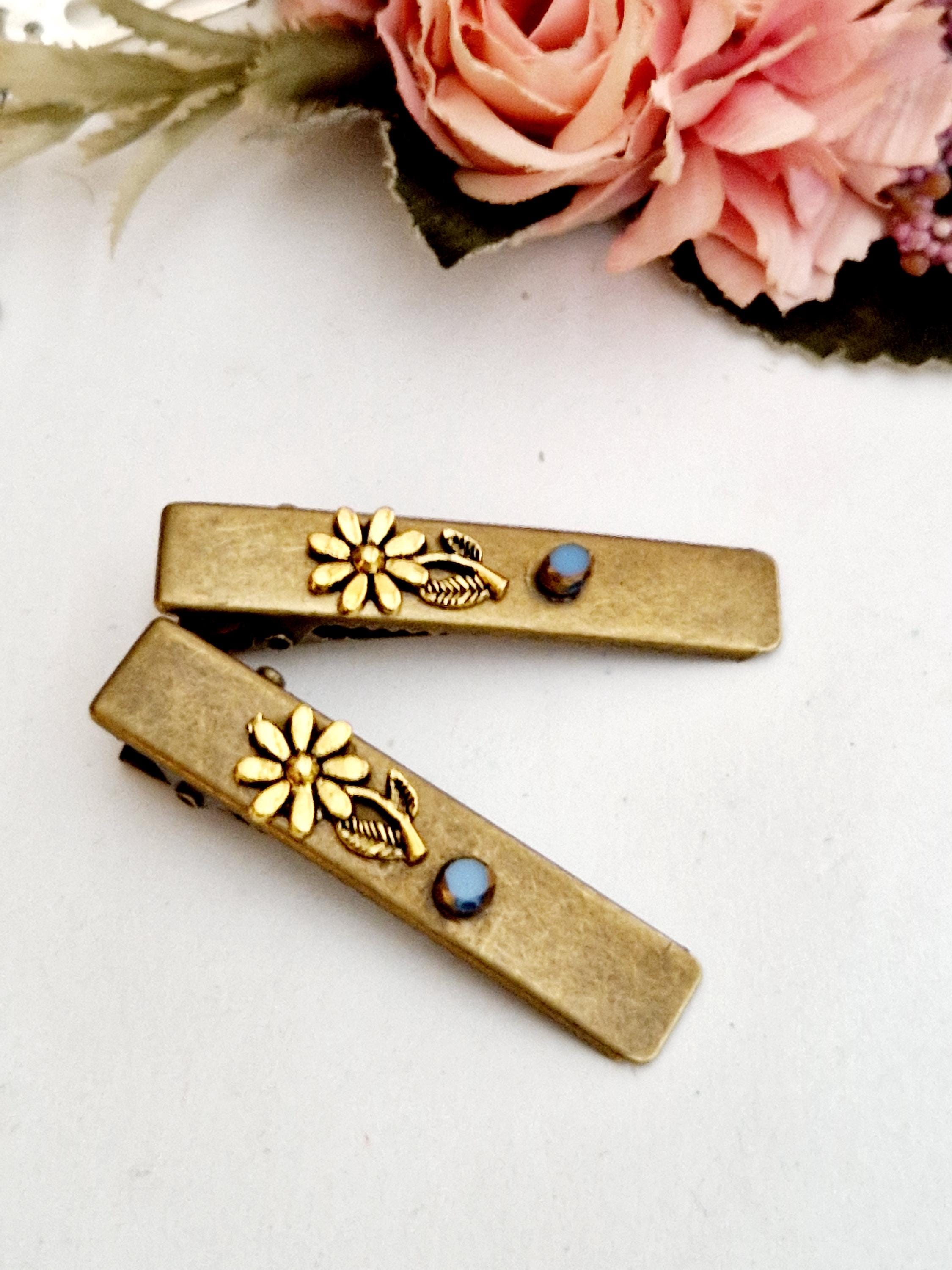 Vintage Floral Enameled Beaded Hair Clip Amazon.com : 5 Pcs double flower decorative jeweled  main image 2