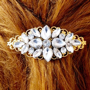 Crystal wedding barrette, gold and clear,high quality, bride, bridal hair barrette,sparkling, handmade, non slip,prom,gift for her