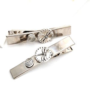 Set of 2 dragonfly and spiral hair clip,silver alligator clip,handmade, Celtic,large silver clip,swirl, crocodile clip,metal hair slide