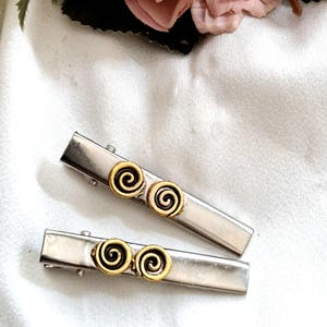 Set of 2 silver alligator clip with gold Celtic spirals,swirl,handmade, geometric, minimalist hair slide,silver side clip,non slip hair clip