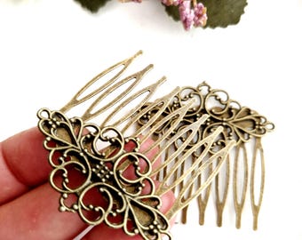 Antique Bronze Filigree Hair Combs, Set of 2, Vintage Style