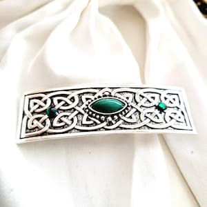 Emerald crystal silver barrette, Celtic Viking, sparkling,green rhinestones,large French barrette, antique silver, ancient, high quality