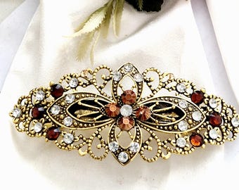 Vintage Big Bold Rose Gold Metal Rhinestone Floral Hair  display picture 1