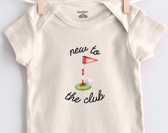New to the golf club baby outfit, golf baby bodysuit, golf baby shower gift