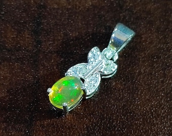 Ethiopian Opal Sterling Silver  Pendant: Handmade CZ Charm Necklace