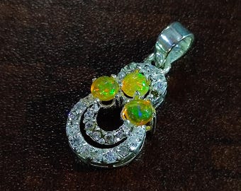 Ethiopian Opal 925 Sterling Silver  Pendant: Round Cabochon Charm