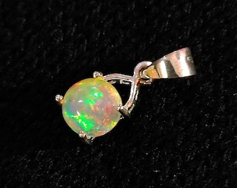 Handmade Sterling Silver  Ethiopian Opal Pendant: Round Cabochon Charm